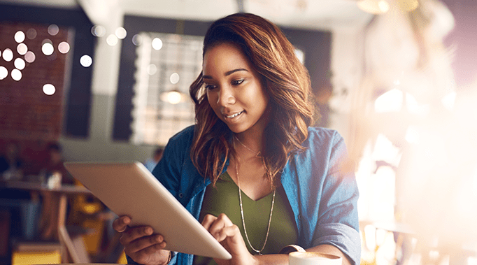 female on tablet